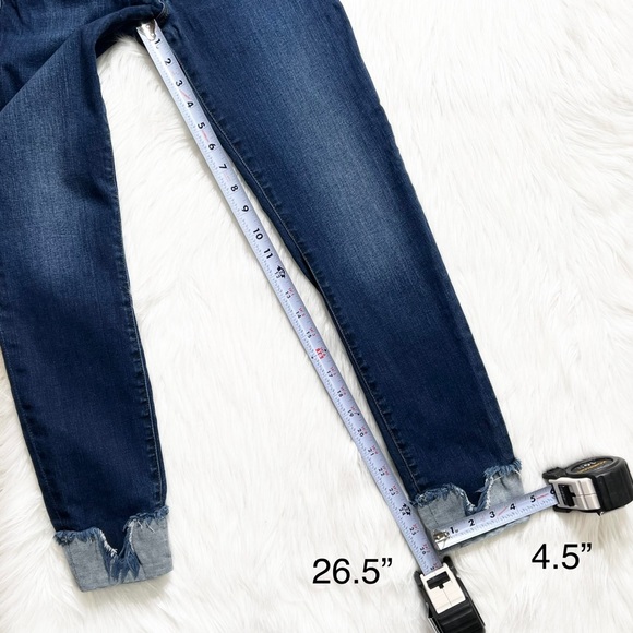 Frame Distressed Fringe Hem V Notch Cuffed Cropped Medium Wash Skinny Jeans - Picture 11 of 12